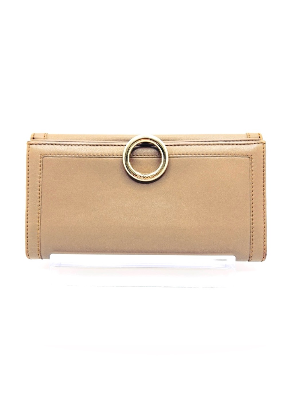 Authentic Bally Tan Leather Bifold Long Wallet With Gold Hardware